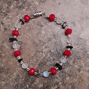 Chic Red and Silver Beaded Bracelet
